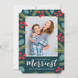 Färgglada bär och tall Modern julfotografi Julkort