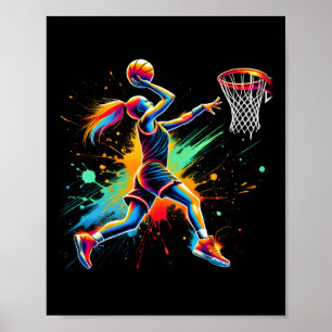 Färgglada basketbollspelare flickor poster