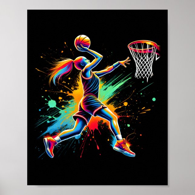 Färgglada basketbollspelare flickor  poster (Framsidan)
