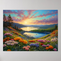 Färgglada Bergsjön Blommor Konst