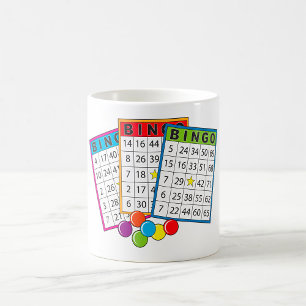 Färgglada Bingo-spelkort med marker Kaffemugg