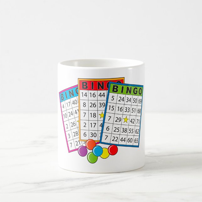Färgglada Bingo-spelkort med marker Kaffemugg (Skapare uppladdad)