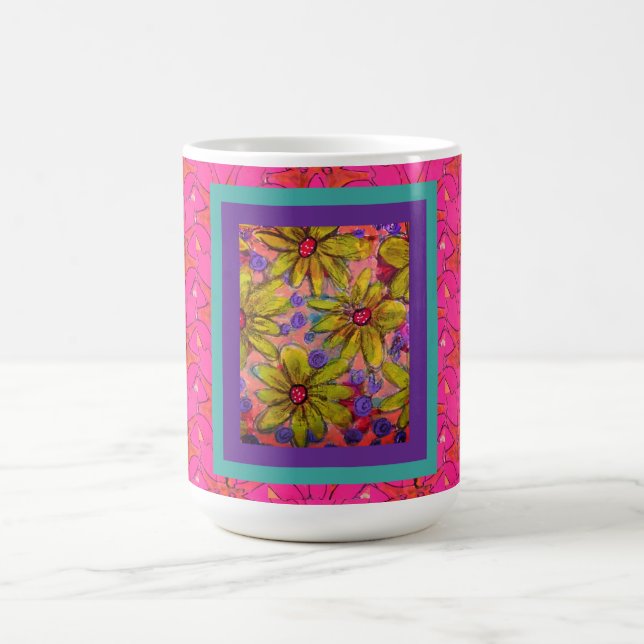 Färgglada blomblad kaffemugg (Center)