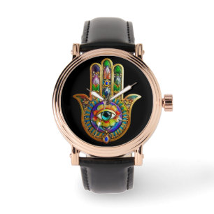Färgglada blomblad Turkos Tredje ögat Hamsa Armbandsur