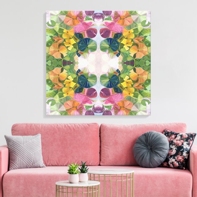 Färgglada blomblad Vattenfärg Mönster Målning Canvastryck (Insitu (Vardagsrum))