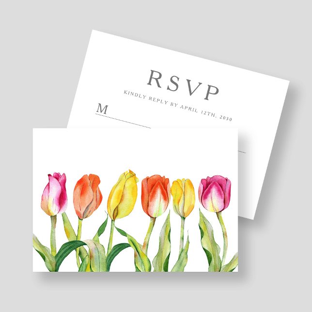 Färgglada Blommiga Akvarell Tulpan Påsk OSA Kort (Colorful Floral Watercolor Tulip Easter RSVP Card)