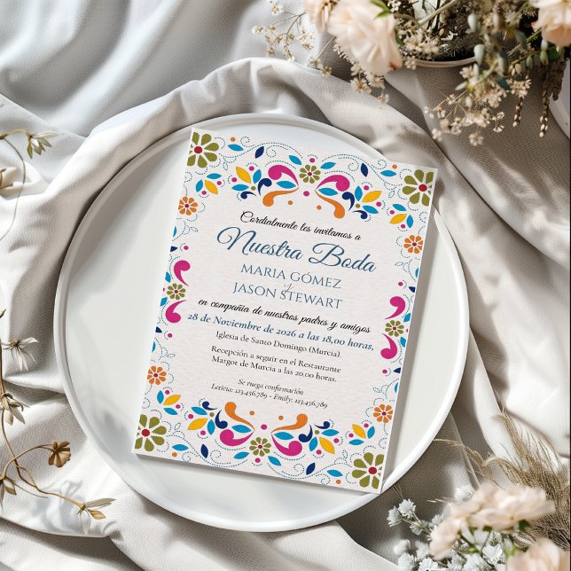 Färgglada blommiga bröllop Boda spanska bröllop Inbjudningar (Fiesta Colorful Floral Boda Spanish Wedding Invitation)