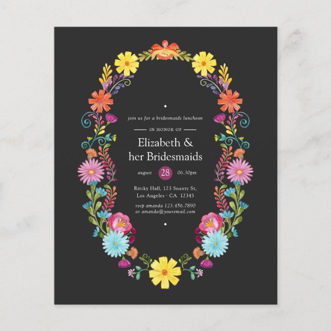 Färgglada Blommiga Fiesta Brudtärnor Lunchen Inbju Flygblad (Framsidan)