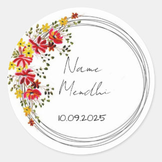 Färgglada blommiga mendhi-gunstickers runt klistermärke