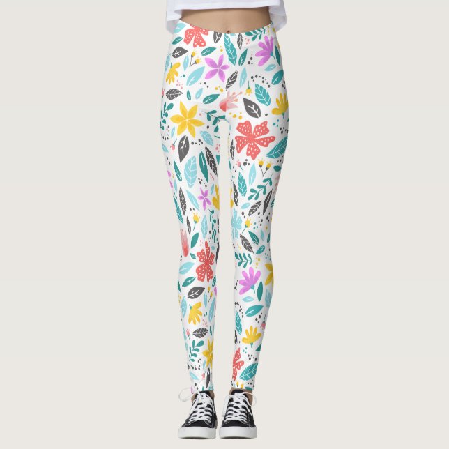 Färgglada blommiga mönster träningsleggings leggings (Framsida)