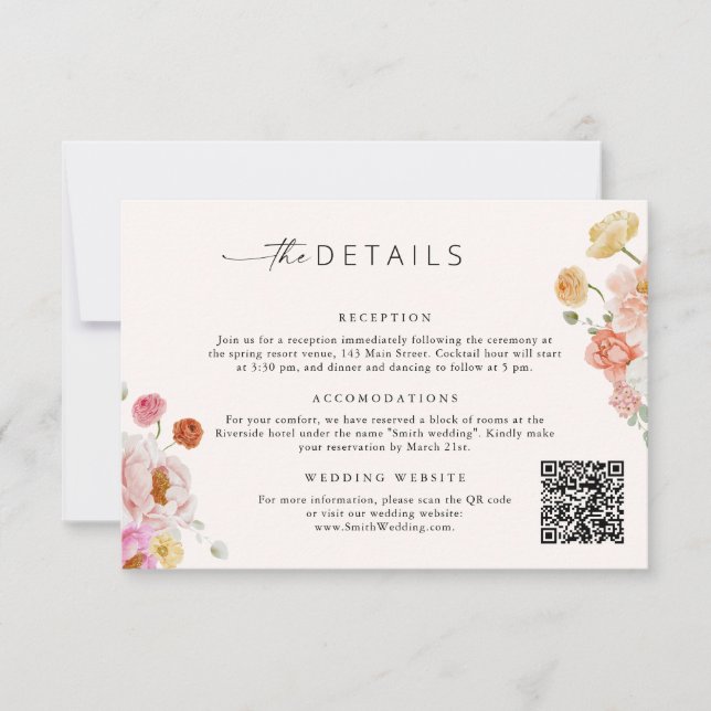 Färgglada Blommiga QR-kod Detaljer Bröllopskort Inbjudningar (Framsida)