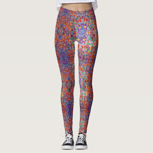 Färgglada blommiga sandmönstrade leggings (Framsida)