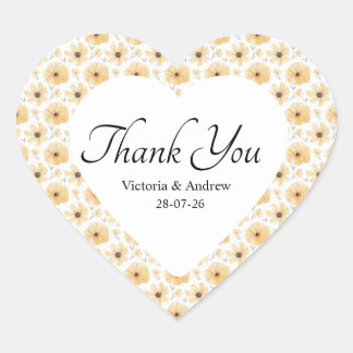 Färgglada Blommiga Tack Stickerlappar Hjärtformat Klistermärke