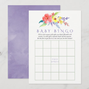 Färgglada Blommiga Watercolor Baby Shower Bingo Inbjudningar