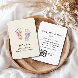 Färgglada blommor baby fotavtryck logotyp QR-kod B Visitkort