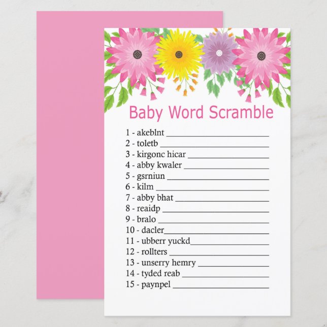 Färgglada blommor Baby ord scramble spel (Fram/baksida)