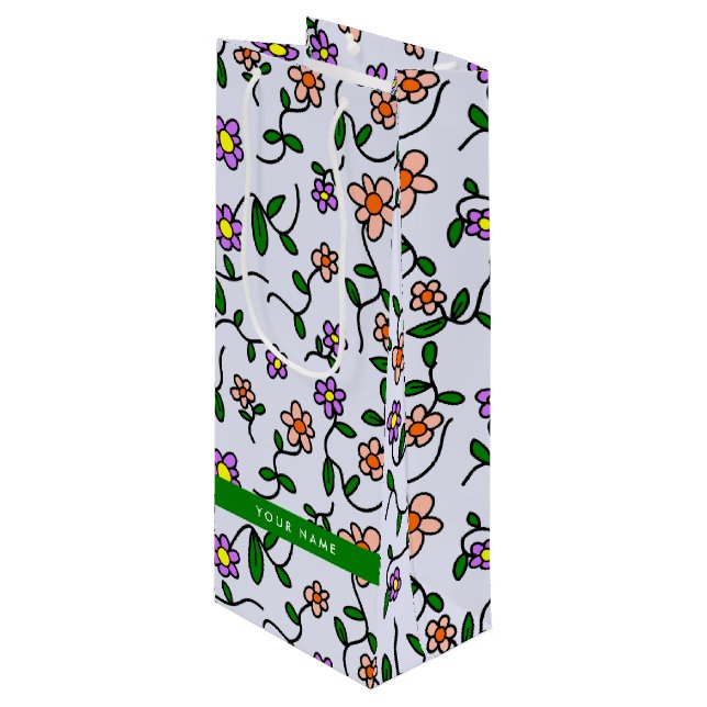 Färgglada blommor, blå bakgrund, grön (Framsidan Vinklad)