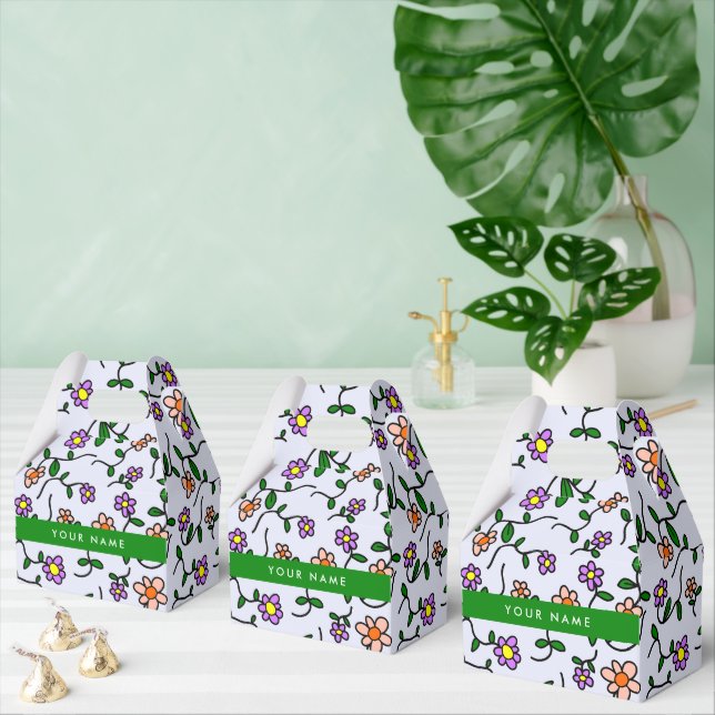 Färgglada blommor, blå bakgrund, grön presentaskar (Multipel)