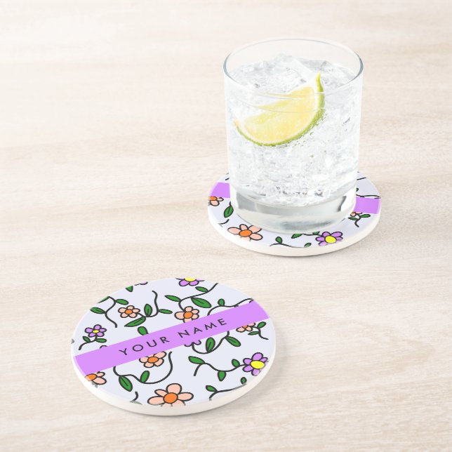 Färgglada blommor, blå bakgrund, lila underlägg (Sidan)