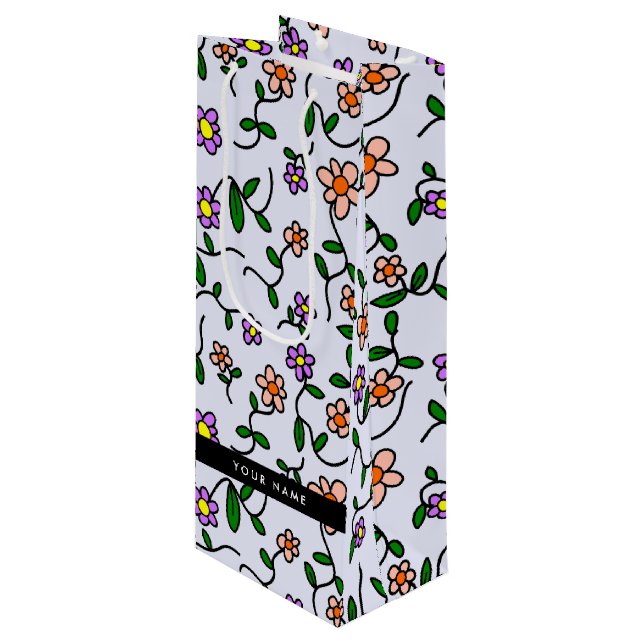 Färgglada blommor, blå bakgrund, svart (Framsidan Vinklad)