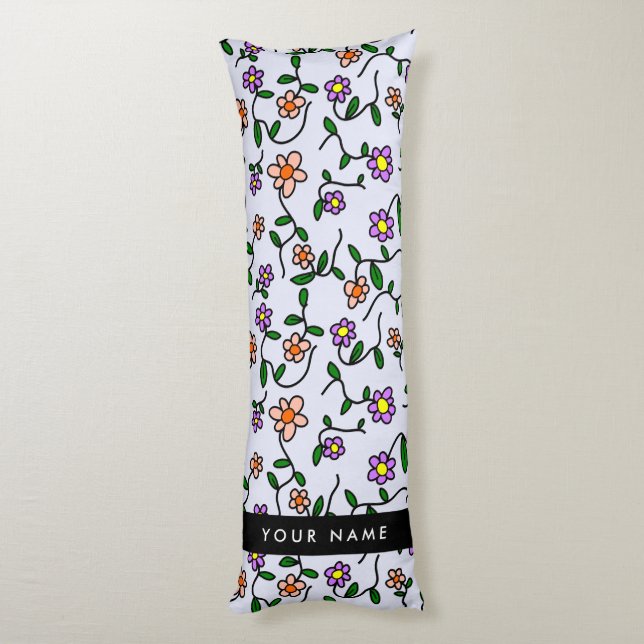 Färgglada blommor, blå bakgrund, svart kroppskudde (Baksidan (Vertikal))