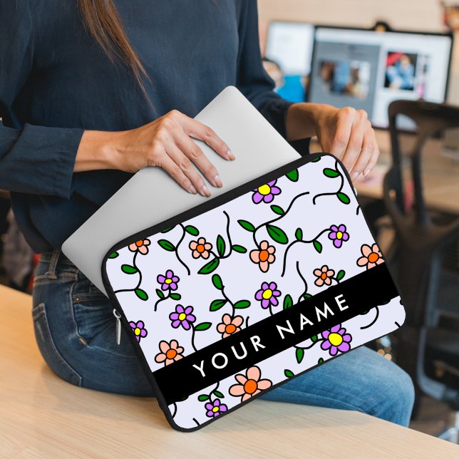 Färgglada blommor, blå bakgrund, svart laptop fodral (Skapare uppladdad)