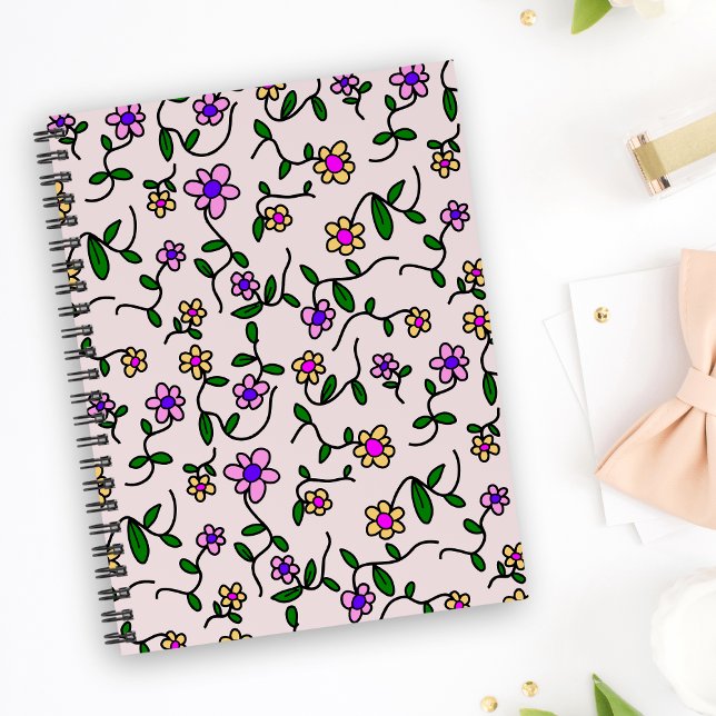 Färgglada blommor, blommönster, grönska, Boho Anteckningsbok (Skapare uppladdad)