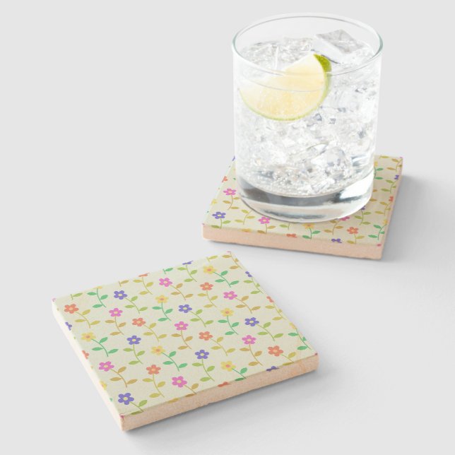 Färgglada blommor, blommönster, grönska, Boho Stenunderlägg (Sidan)