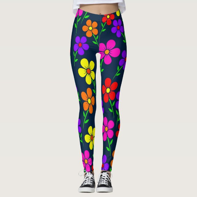 Färgglada blommor Blommönster Leggings (Framsida)