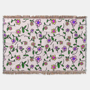 Färgglada blommor, blomster mönster, grönska, Boho Filt