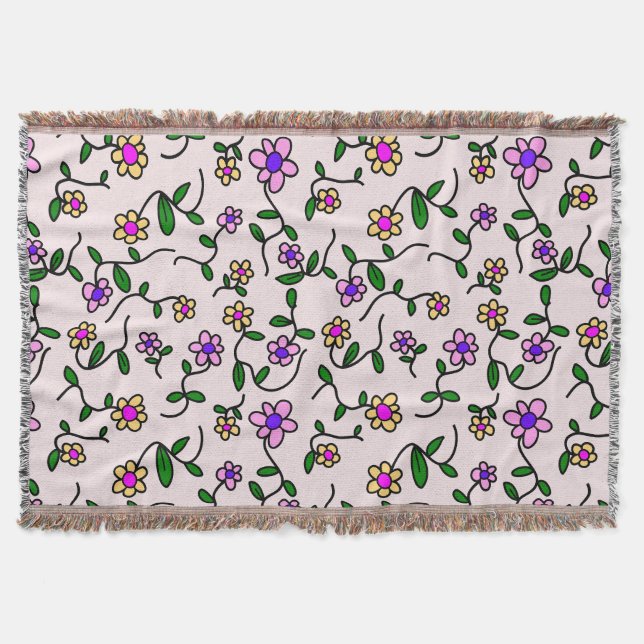 Färgglada blommor, blomster mönster, grönska, Boho Filt (Framsidan)