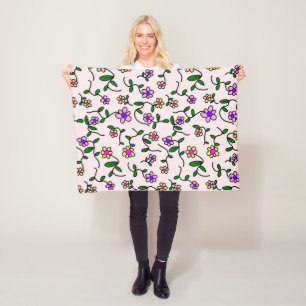 Färgglada blommor, blomster mönster, grönska, Boho Fleecefilt