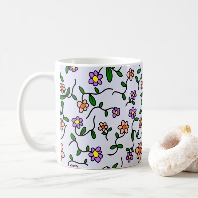Färgglada blommor, blomster mönster, grönska, Boho Kaffemugg (Med munk)