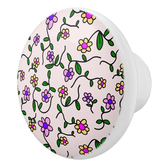 Färgglada blommor, blomster mönster, grönska, Boho Knopp (Höger)