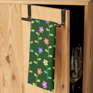 Färgglada blommor, blomster mönster, grönska, Boho Kökshandduk