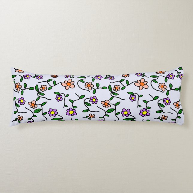 Färgglada blommor, blomster Mönster, Grönska, Boho Kroppskudde (Framsidan)