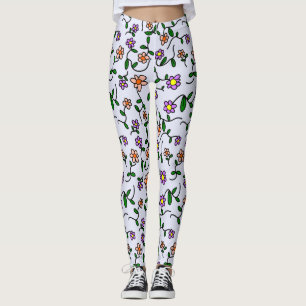 Färgglada blommor, blomster mönster, grönska, Boho Leggings