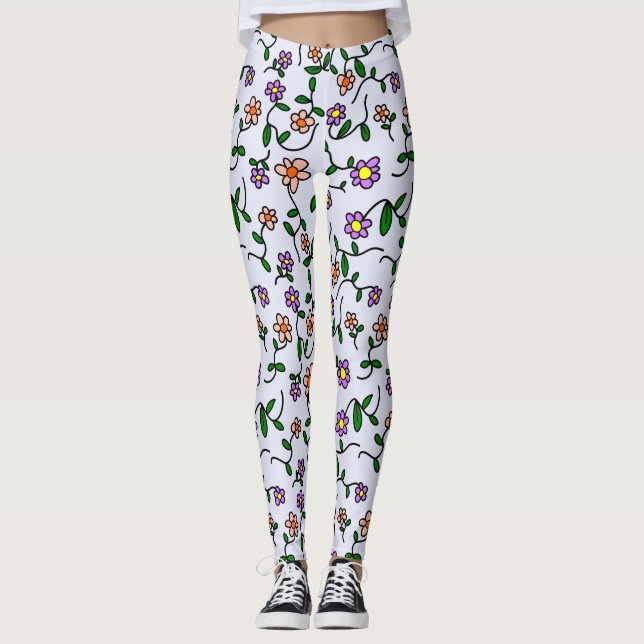 Färgglada blommor, blomster mönster, grönska, Boho Leggings (Framsida)
