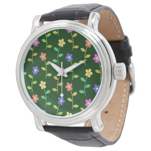 Färgglada blommor, blomsterdekor, grönska, Boho Armbandsur