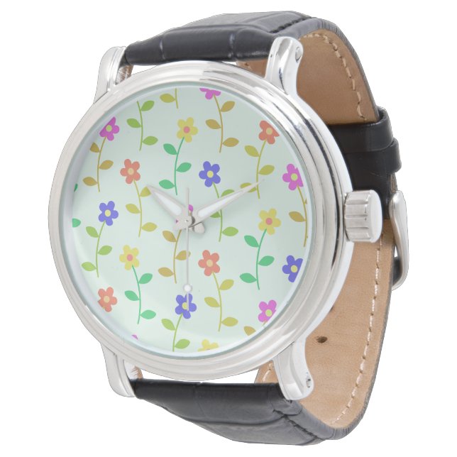 Färgglada blommor, blomsterdekor, grönska, Boho Armbandsur (Vinklad)