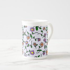 Färgglada blommor, blomsterdekor, grönska, Boho Benporslin Mugg