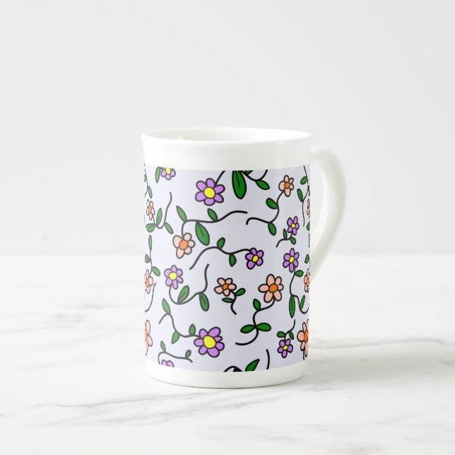 Färgglada blommor, blomsterdekor, grönska, Boho Benporslin Mugg (Framsida höger)