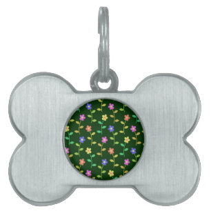 Färgglada blommor, blomsterdekor, grönska, Boho ID-bricka Husdjur