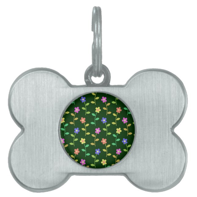 Färgglada blommor, blomsterdekor, grönska, Boho ID-bricka Husdjur (Framsidan)