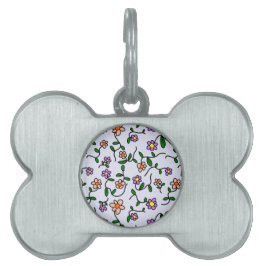 Färgglada blommor, blomsterdekor, grönska, Boho ID-bricka Husdjur
