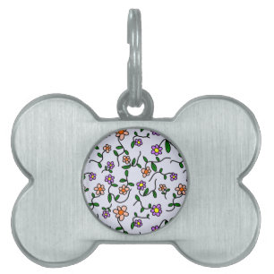 Färgglada blommor, blomsterdekor, grönska, Boho ID-bricka Husdjur