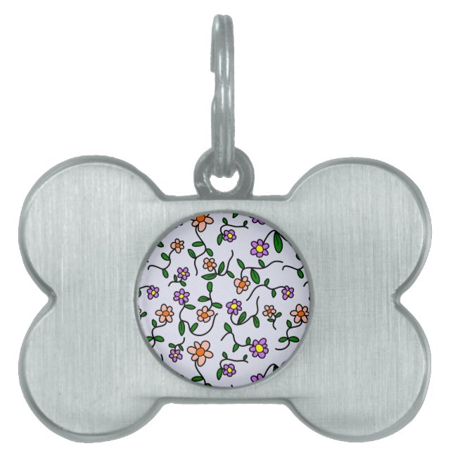 Färgglada blommor, blomsterdekor, grönska, Boho ID-bricka Husdjur (Framsidan)
