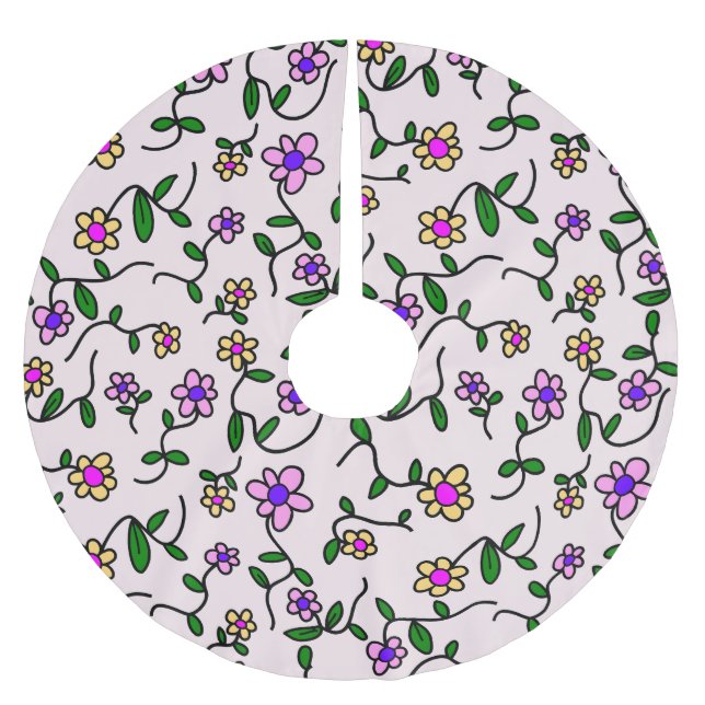 Färgglada blommor, blomsterdekor, grönska, Boho Julgransmatta Borstad Polyester (Framsidan)