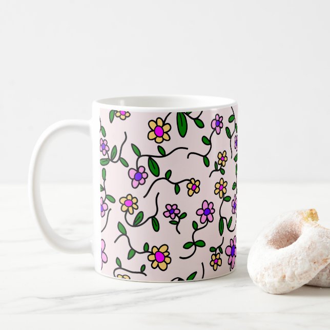 Färgglada blommor, blomsterdekor, grönska, Boho Kaffemugg (Med munk)