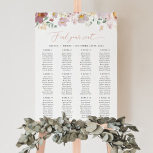 Färgglada blommor, Boho, Bröllopsplatskarta Poster